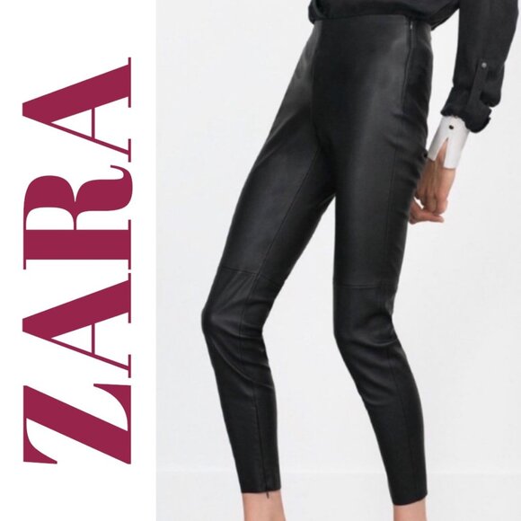 ZARA FAUX LEATHER PANTS MID RISE ANKLE ZIP BLACK GOTHCORE BIKER STREETWEAR, MED - Picture 16 of 16